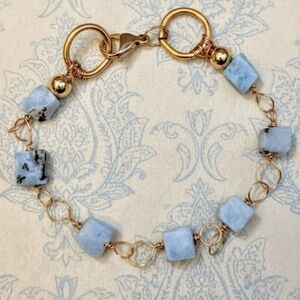 Nature's Sky Blue Larimar In Classic Bohemian Bracelet In Gold Plated